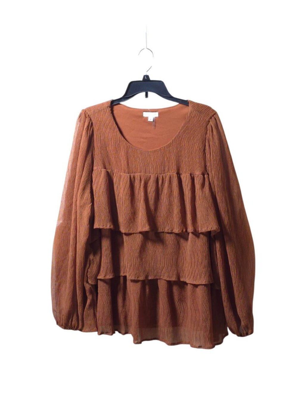 ChicSoul 2X Rust Tiered Ruffle Babydoll Blouse Plus Size Boho Peplum Top
